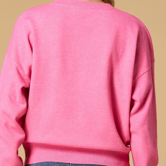 NEW LADIES SIZE S PINK LONG SLEEVE SUNDAY EDITION CHRISTMAS HOLIDAY SWEATER - Picture 2 of 3